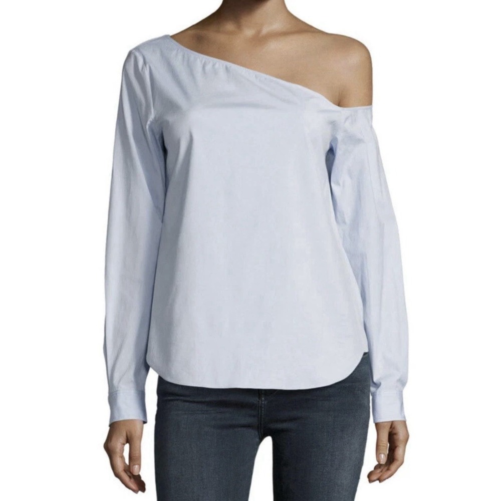Theory Ulrika One-shoulder Top Sz P Stretch Cotton Preppy Momcore Chic $235